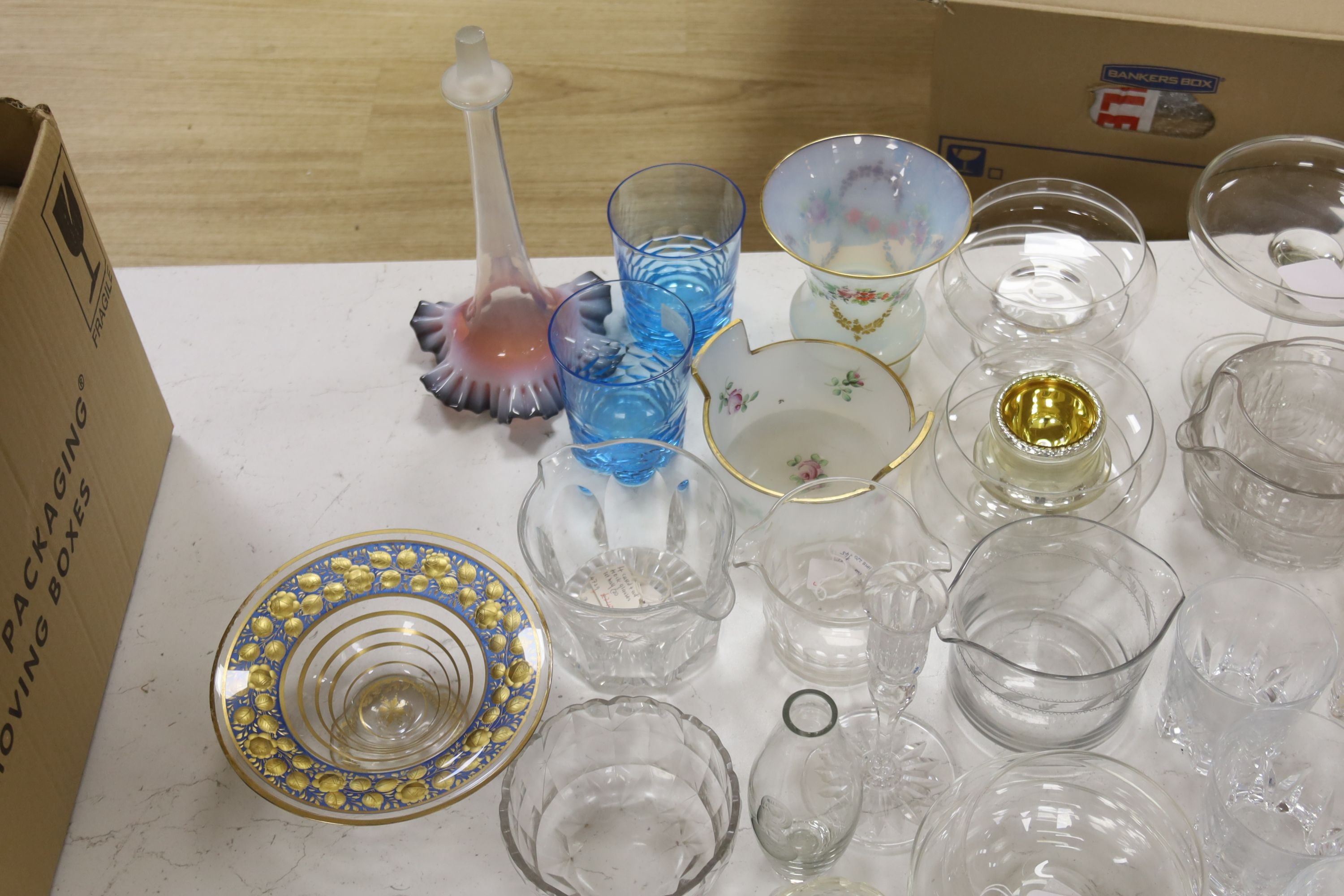 A collection of 19th century glass rinsers, tumblers, vases, etc.